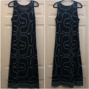 Peruvian Connection intarsia scroll sleeveless midi dress round neck pima cotton